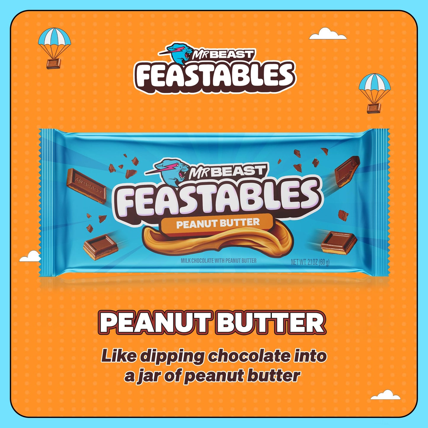 Feastables Mrbeast Milk Chocolate Bars With Peanut Butter - Deez Nuts - Made With Grass-Fed Milk Chocolate And Organic Cocoa. On