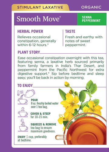 Traditional Medicinals Tea, Organic Smooth Move Peppermint, Relieves Occasional Constipation, Senna, 16 Tea Bags
