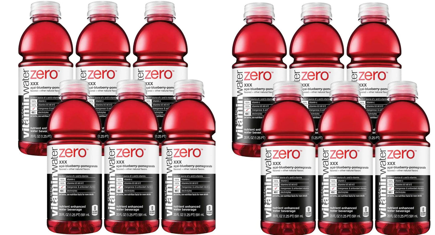 GLACEAU vitaminwater Zero, Acai-Blueberry-Pomegranate, 20oz Bottle, 12 Pack (Total 120 Oz)