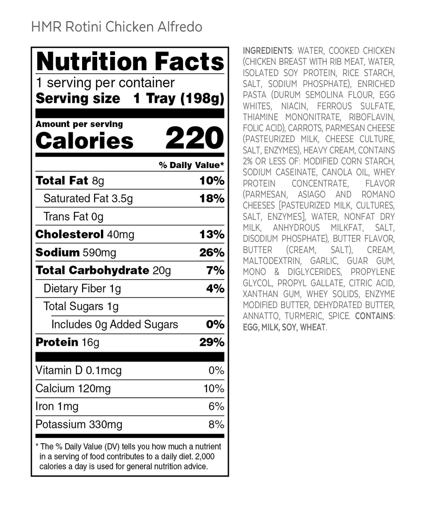 HMR Rotini Chicken Alfredo Entr e | Pre-packaged Lunch or Dinner to Support Healthy Eating | Ready to Eat | 16g of Protein | Lo