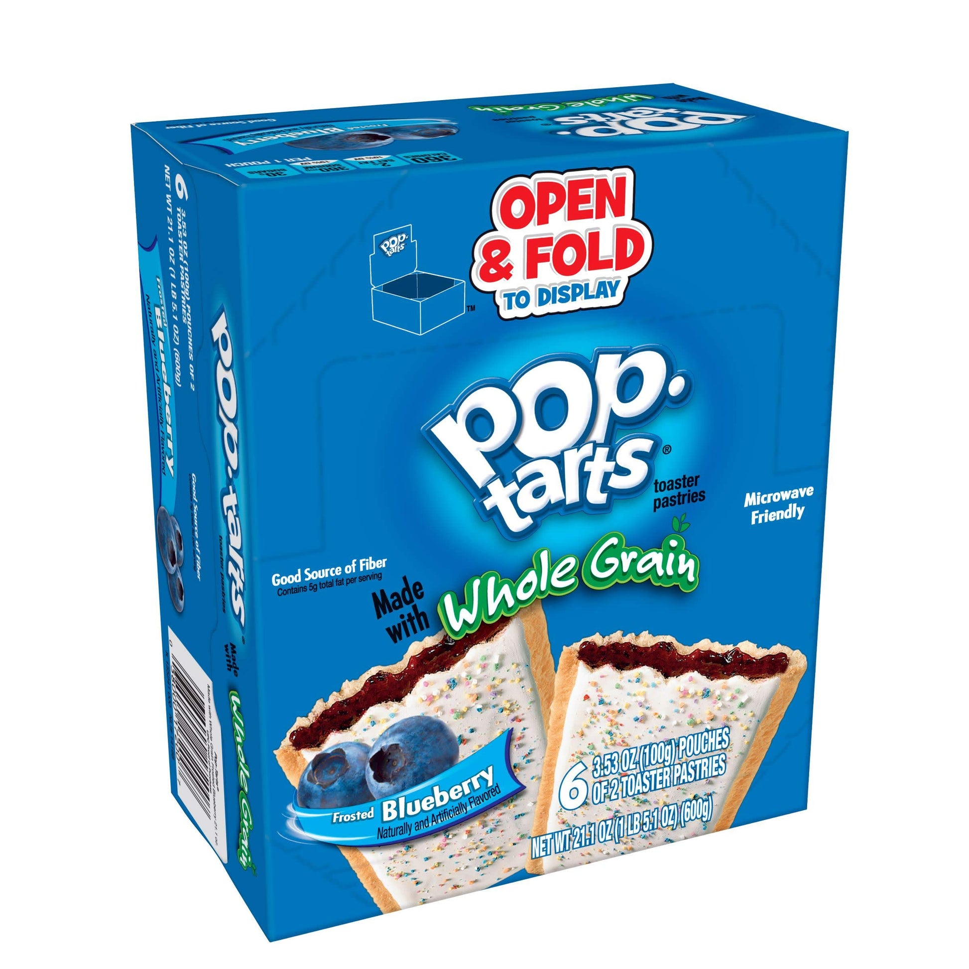 Pop-Tarts Made with Whole Grain; Toaster Pastries, Frosted Blueberry, 72 Count (Pack of 12, 22 oz Boxes)
