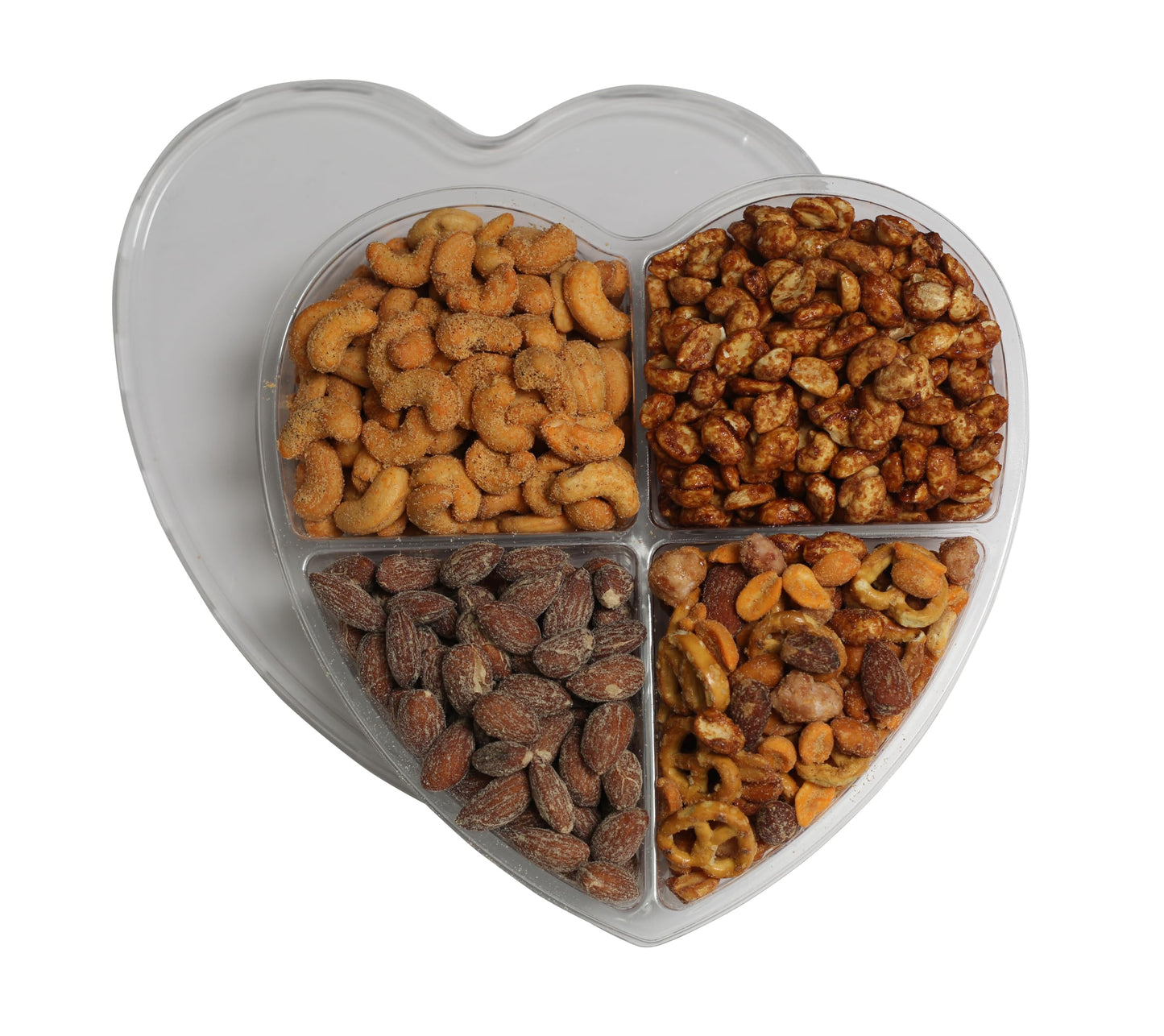 Heart Shaped (4 Assortments) Nuts Gift Tray - Variety Of Sweet & Freshley Roasted, Flavored And Salted Gourmet Nuts - Large Nuts