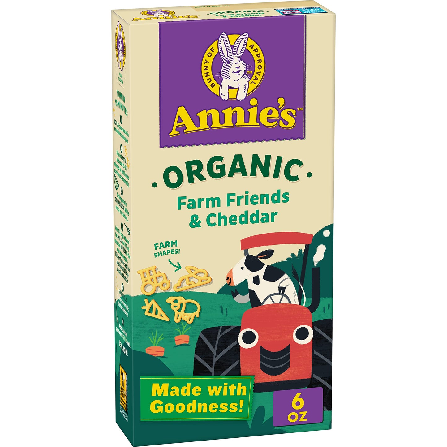 Annie'S Organic Macaroni And Cheese Dinner, Farm Friends & Cheddar, 6 Oz.