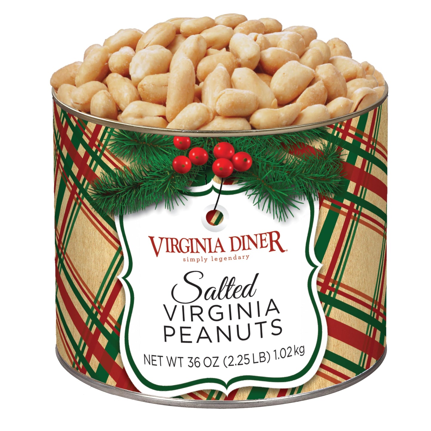Virginia Diner Holiday Plaid Salted Peanuts - Jumbo Virginia Peanuts Gift Pack Non-GMO, Preservative Free from Virginia Since 19