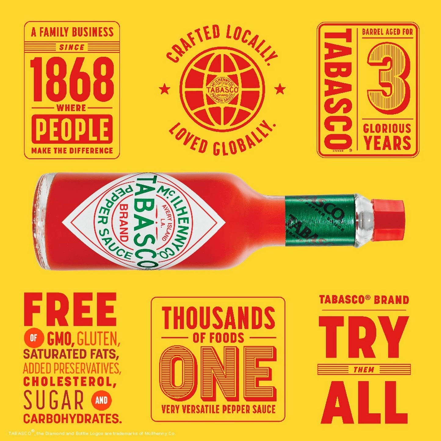 Tabasco Brand, Original Hot Sauce, 5oz Bottle (Pack of 3)