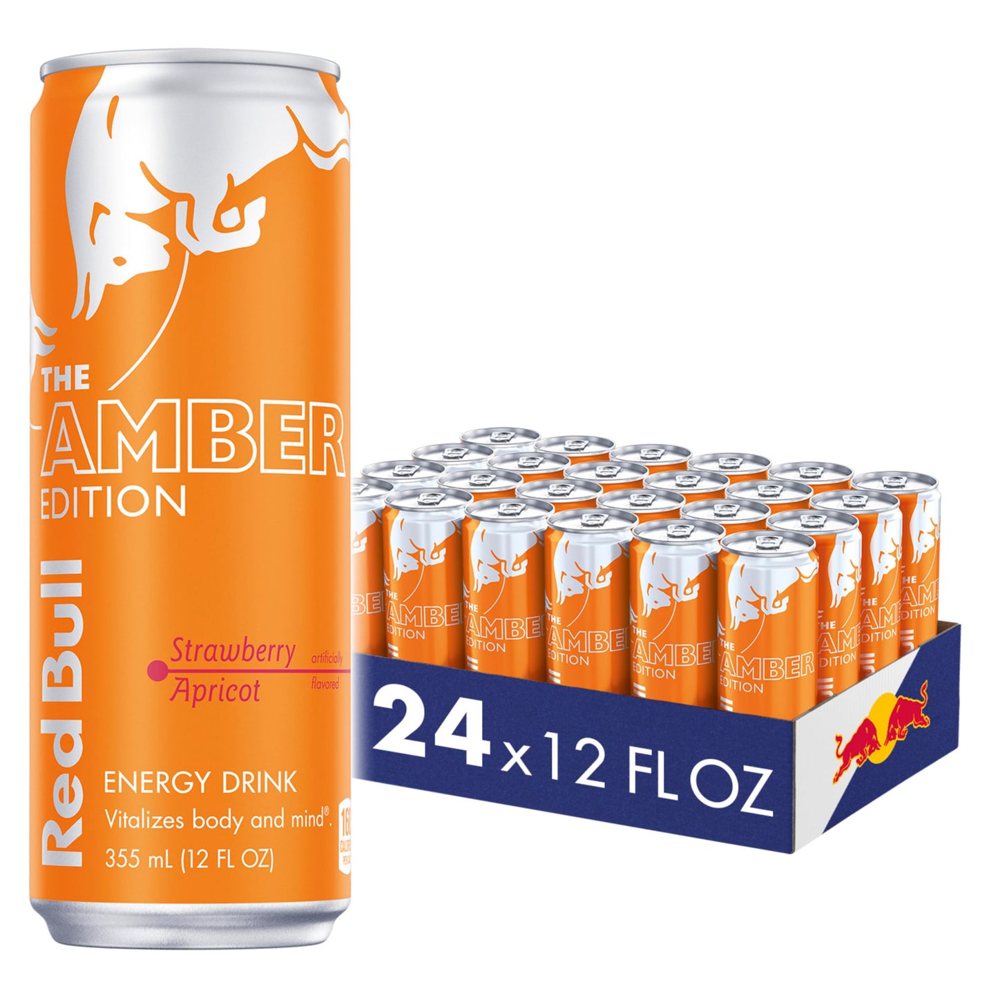 Red Bull Energy Drink Amber Edition Strawberry Apricot, 12 Fl Oz, 24 Cans, Model RB240073