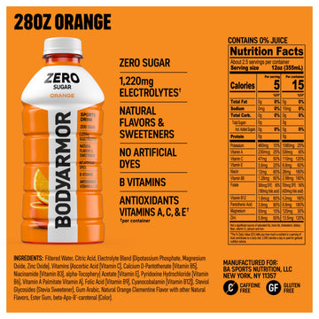 BODYprotective covering ZERO Sugar Orange Electrolyte Drink Natural Flavors 28 Fl Oz Bottles (15 Pack) B Vitamins & Antioxidants Sugar Free Hydration