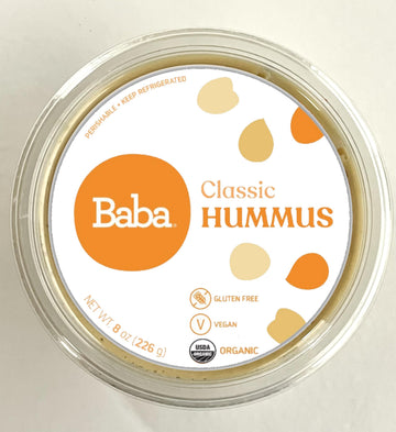 Baba Organic Hummus (8 Oz) - Usda Organic, Gluten Free, Vegan, Non-Gmo, Cholesterol Free, Zero Preservatives (Classic Hummus)