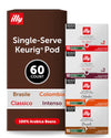 Illy Coffee K-Cups - Compatible Pods for Keurig Coffee Maker - Classico Intenso Brasile & Colombia Roasts - Variety - 10 Count (Pack of 6)