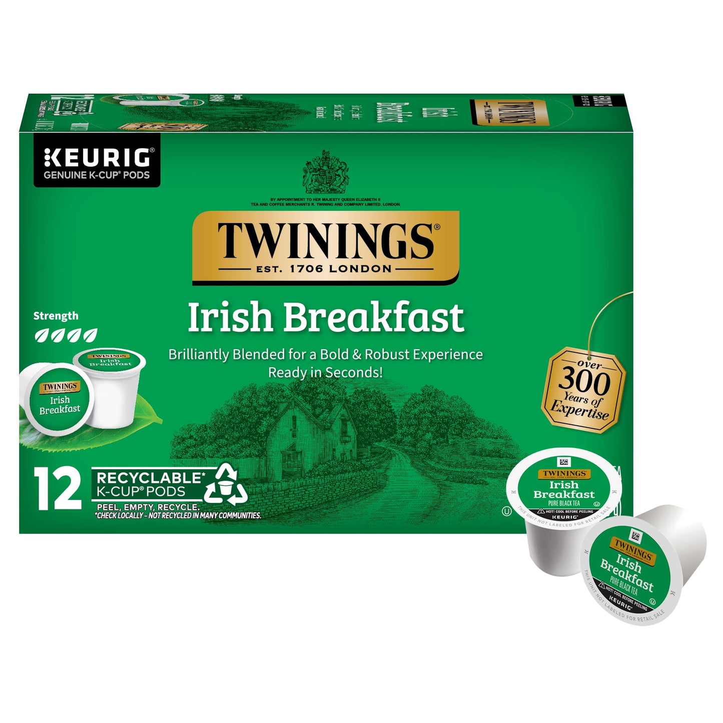 Twinings Irish Breakfast Black Tea K-Cup Pods For Keurig, 12 Count (Pack Of 6), Robust, Strong, Bold Flavour, Caffeinated, Enjoy Hot Or Iced | Packaging May Vary