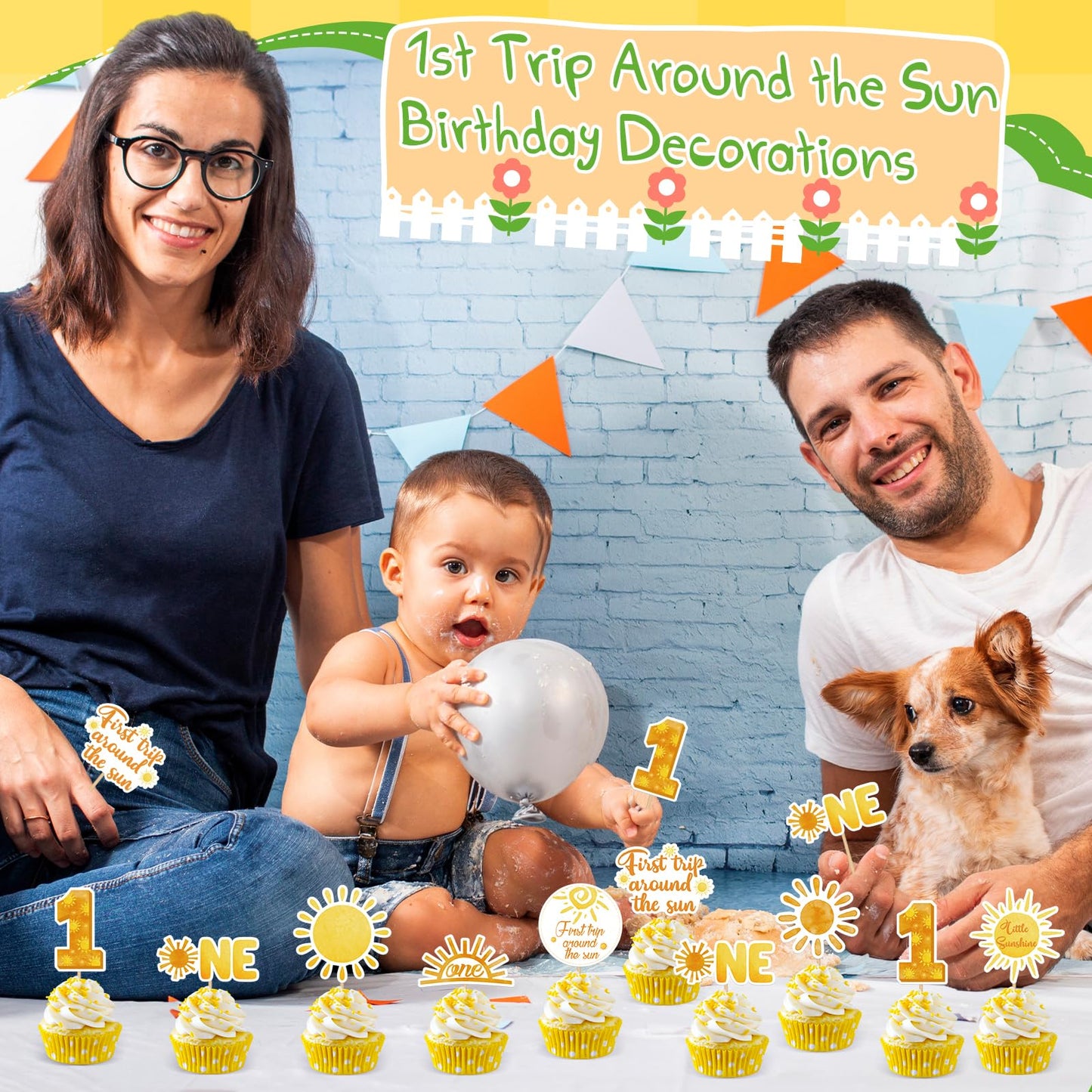 Weecent 48 Pcs First Trip Around The Sun Cake Topper, Sunshine Cupcake Toppers Sun Cupcake Toppers 1St Birthday Decorations For