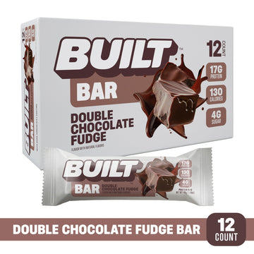 Built Bar, Protein Bars, 17G Protein Snacks, On-The-Go Bars With Only 130 Calories & 4G Sugar, Double Chocolate Fudge, 12 Count