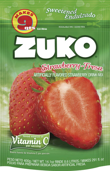Zuko Strawberry Instant Powder Drink | Family Pack | No Sugar Needed | Vitamin C | 14.1 Ounce (Pack of 6)