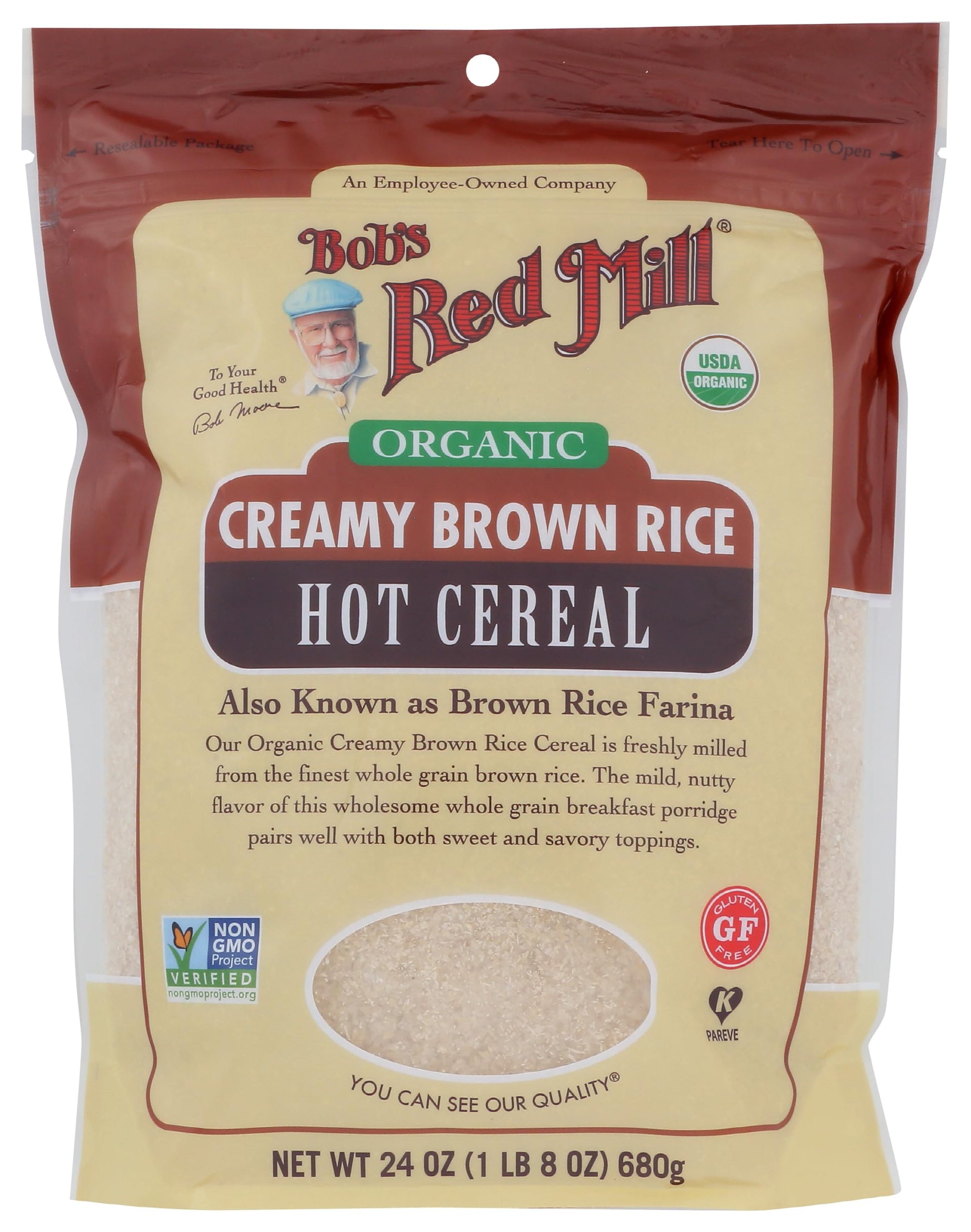 Bobs Red Mill Organic Brown Rice Hot Cereal, 24oz (Pack of 1) - Non GMO, Whole Grain, Vegan, Kosher