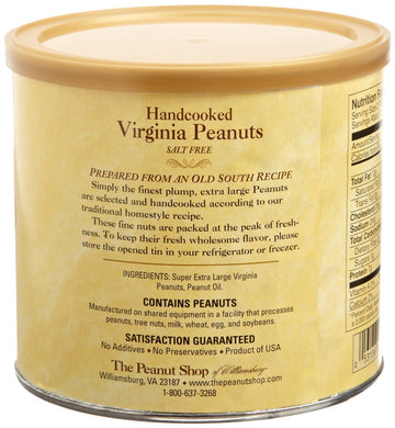 The Peanut Shop Of Williamsburg Handcooked Virginia Peanuts, Salt Free, 10.5 Ounce