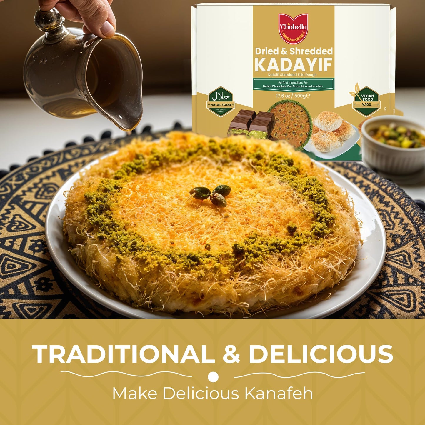 Premium 500Gr Dried & Shredded Kataifi Fillo Dough, Kurutulmus Kadayif Pastry Dough, Ingredient For The Viral Dubai Pistachio Ch