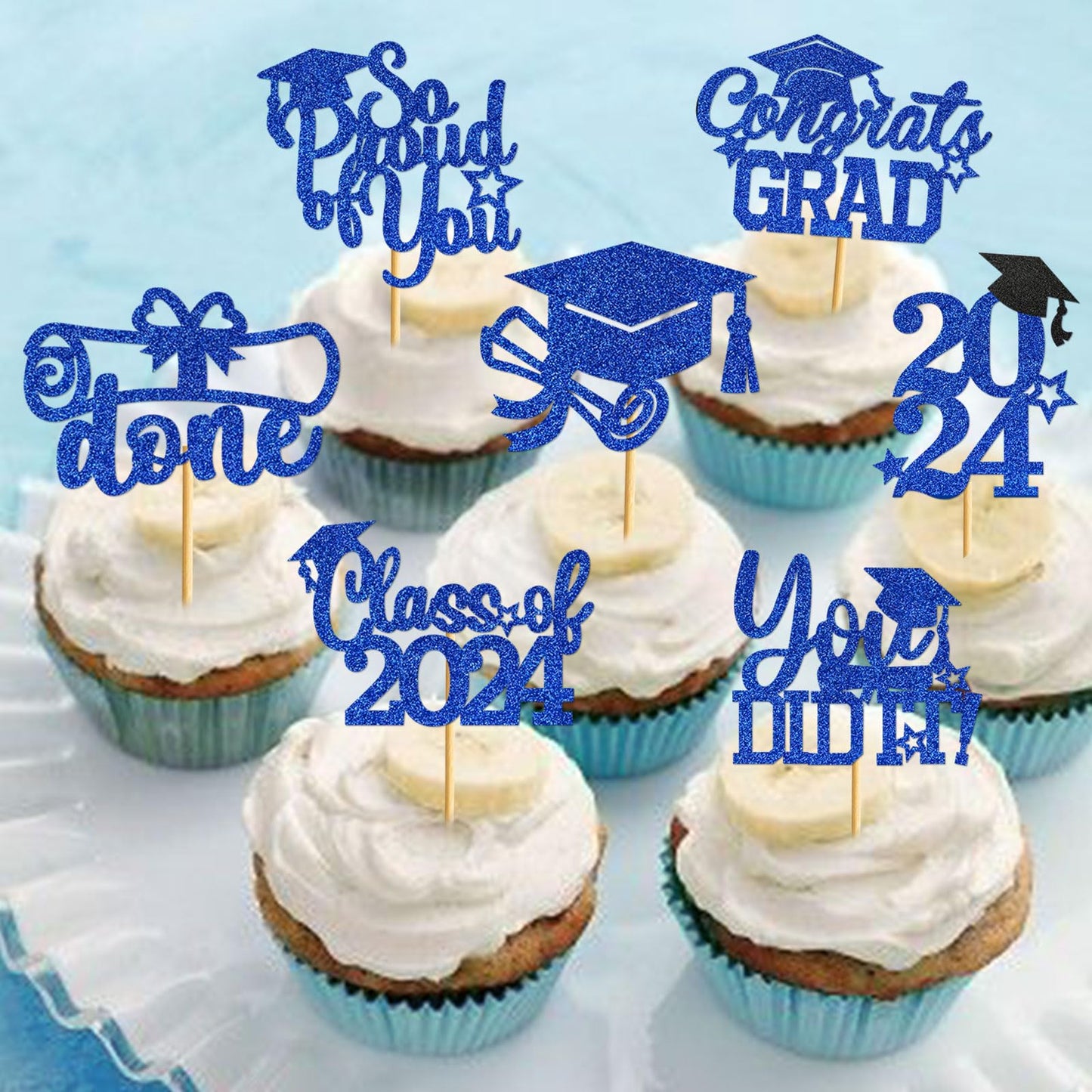 Ttdq 40Pcs Blue Graduation Cupcake Toppers 2024 Graduation Decorations Class Of 2024 Cupcake Toppers 2024 Congrats Grad Cap Cupc