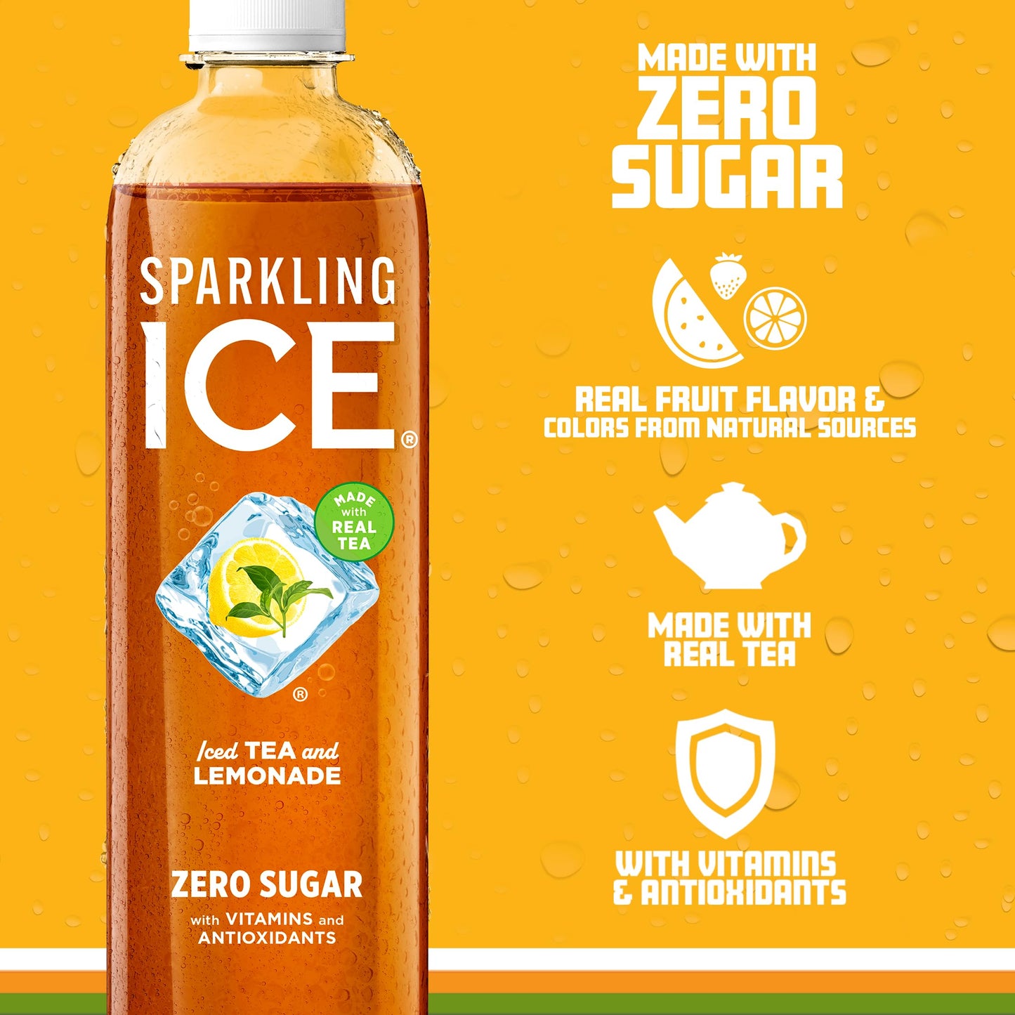 Sparkling Ice Tea + Lemonade Sparkling Water, Zero Sugar, 17 Fl Oz Bottles, Pack of 12 - Low Calorie Beverage with Vitamins & Antioxidants