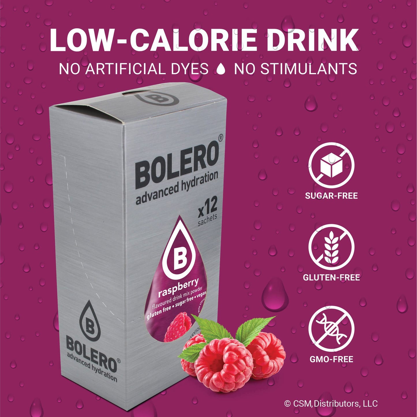 Bolero- Sugar Free Drink Mix Packets Raspberry Fruit Flavors | Powdered Flavored Water Packets | 36 Small Sachet On The Go Packe