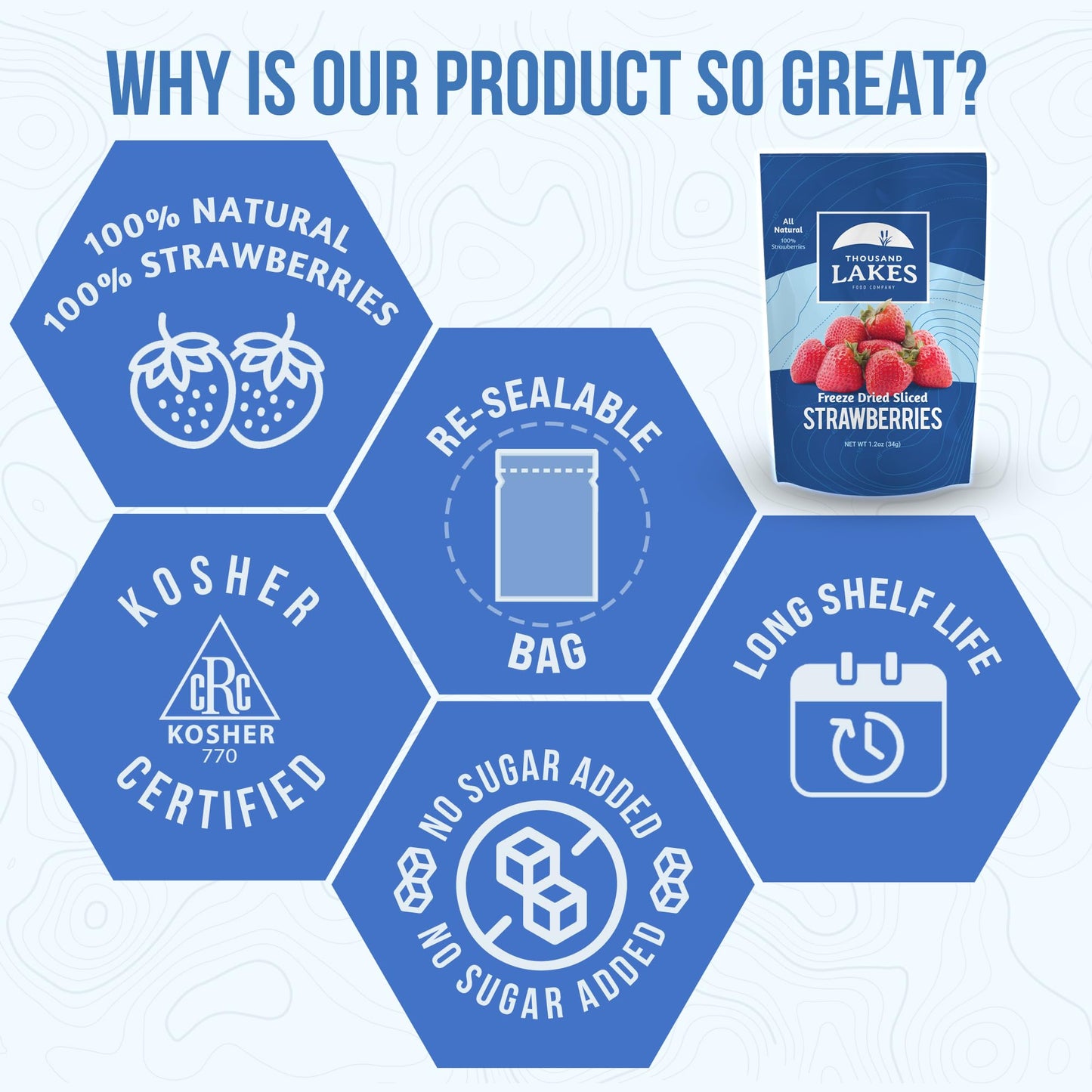 Strawberries Thick Sliced And Freeze Dried, Premium Fruit - Bulk 5 Oz | No Sugar Added | 100% Strawberries - Thousand Lakes Bran