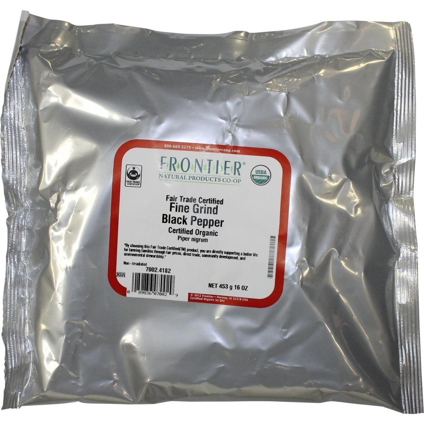 Frontier Herb Bulk Pepper Organic Black Fine Grind, 16 oz