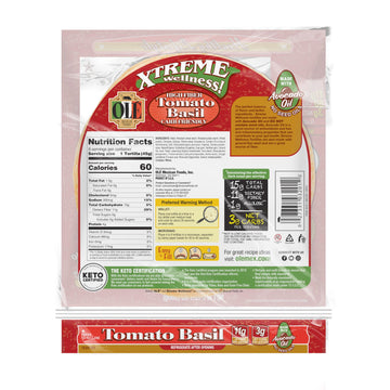 Ol Xtreme Wellness Tomato & Basil | 8'' Size Flour Tortillas |Carb Friendly |Keto Certified | 12.7 Oz.| 8 Count (Pack Of 4)