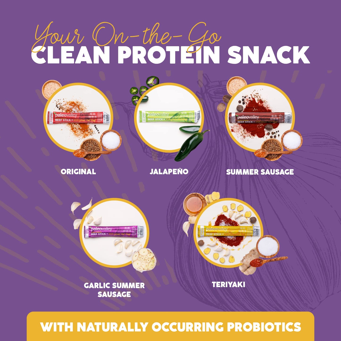 Paleovalley 100% Grass Fed Garlic Summer Sausage Beef Sticks - Delicious Gluten Free Beef Snack - High Protein Keto Friendly