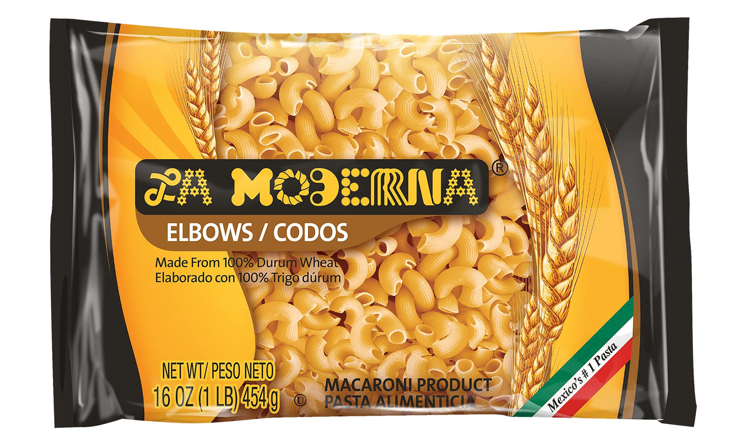 LA MODERNA, Elbow Codos Pasta, 16 oz (Pack of 20) | Enriched Durum Wheat Semolina | Kosher, Non-GMO, Iron and Vitamin-Fortified