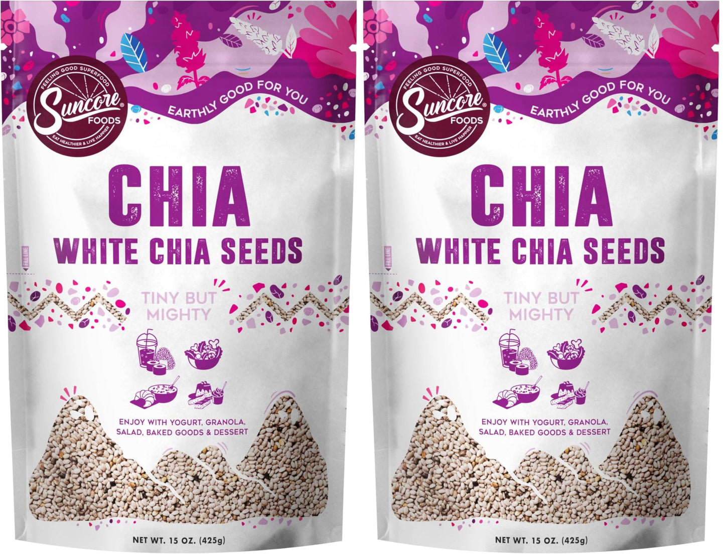 Suncore Foods Organic White Chia Seeds, Gluten-Free, Non-GMO, 15oz (2 Pack)