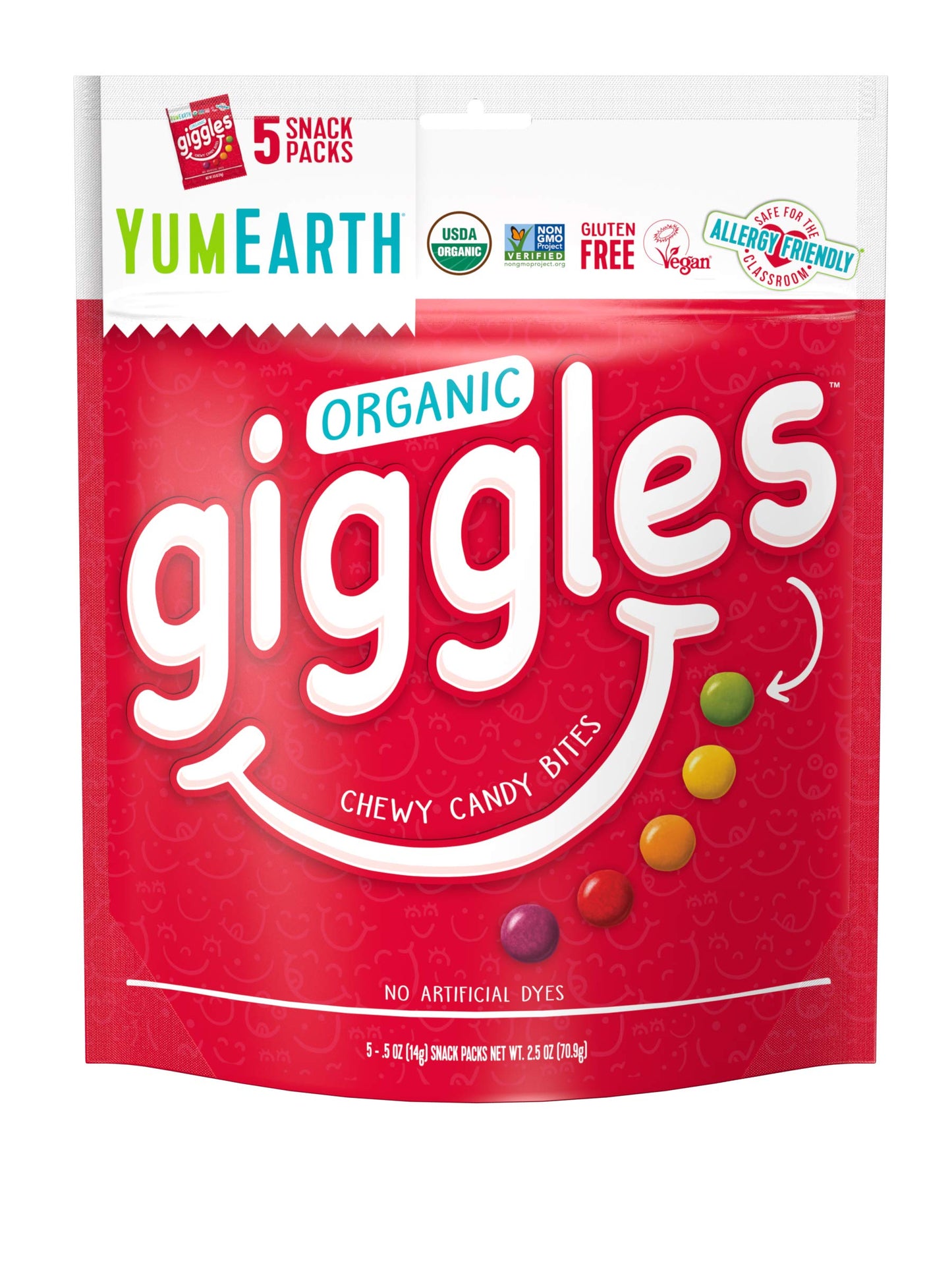 YumEarth Organic Giggles Chewy Candy - Allergy Friendly (Top 9 Free), No Artificial Dyes or Flavors, Non GMO, Gluten Free, Vegan