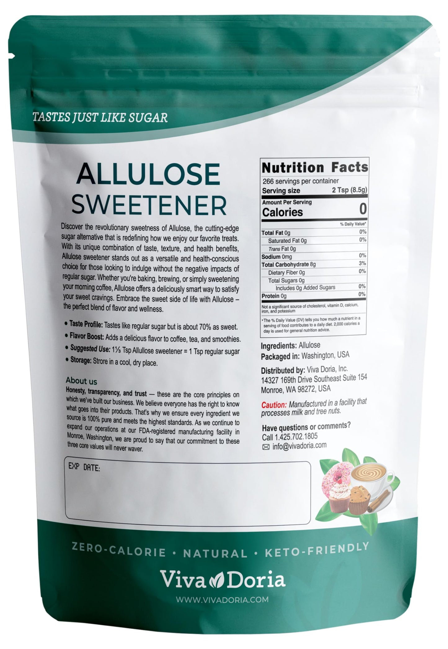 Viva Doria Allulose Sweetener, 5 lb (2.27 kg) | Zero Calorie Sugar Substitute | Great for Coffee, Tea, Cooking and Baking | Keto