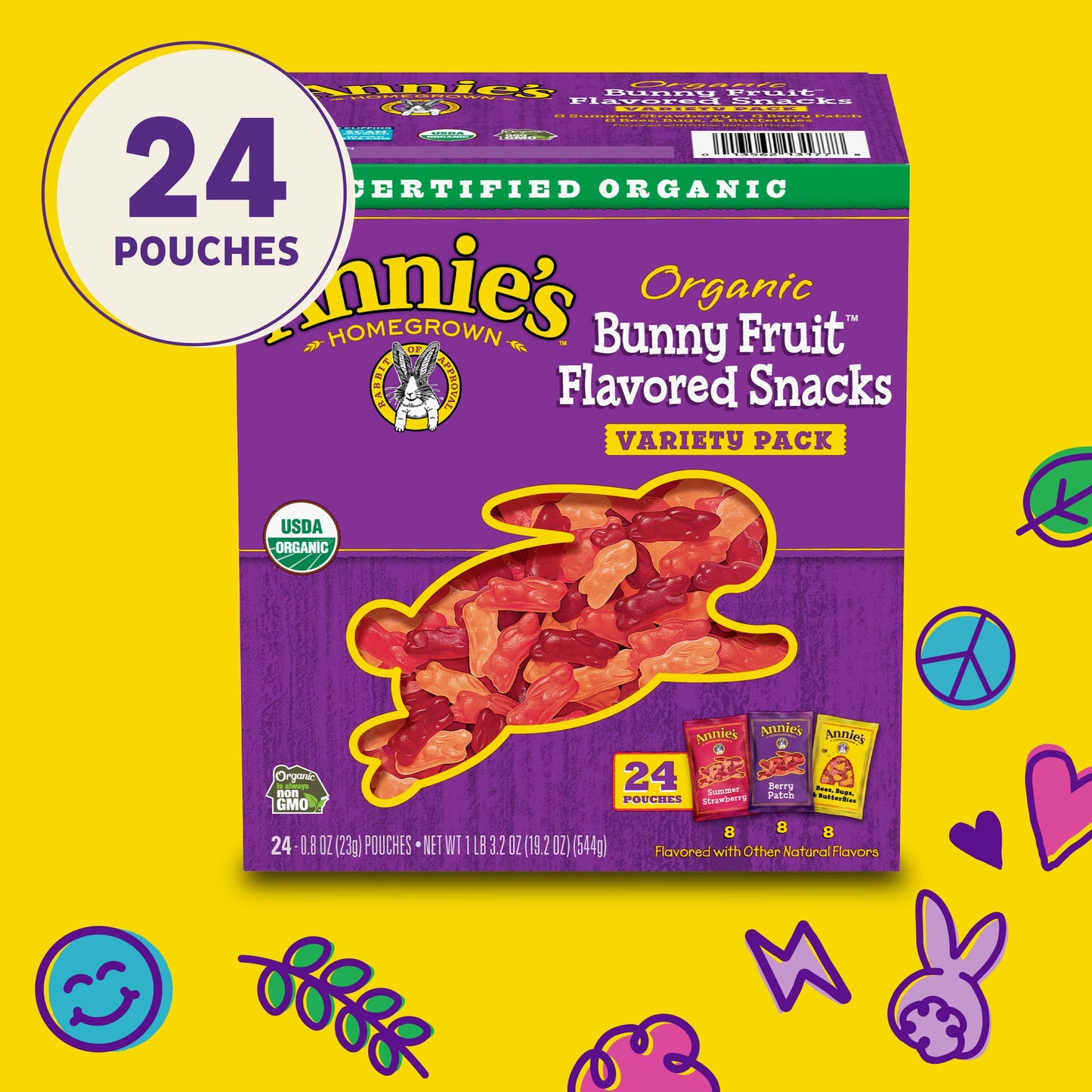 Annies Organic Bunny Fruit Snacks, Gluten Free, Variety Pack, 24 Pouches