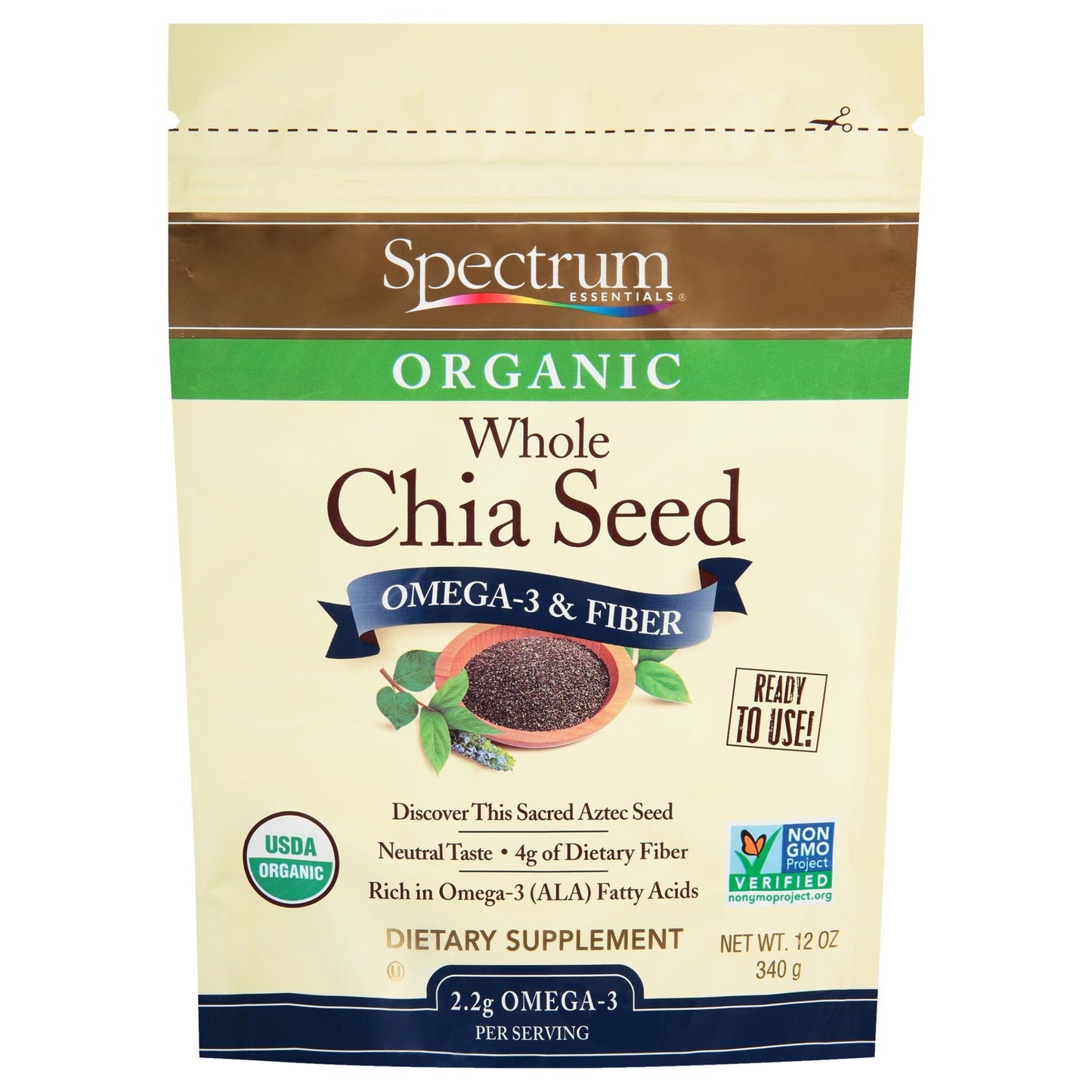Spectrum Essentials Organic Chia Seed - Omega-3 & Fiber, 12 Ounce (Pack of 1)
