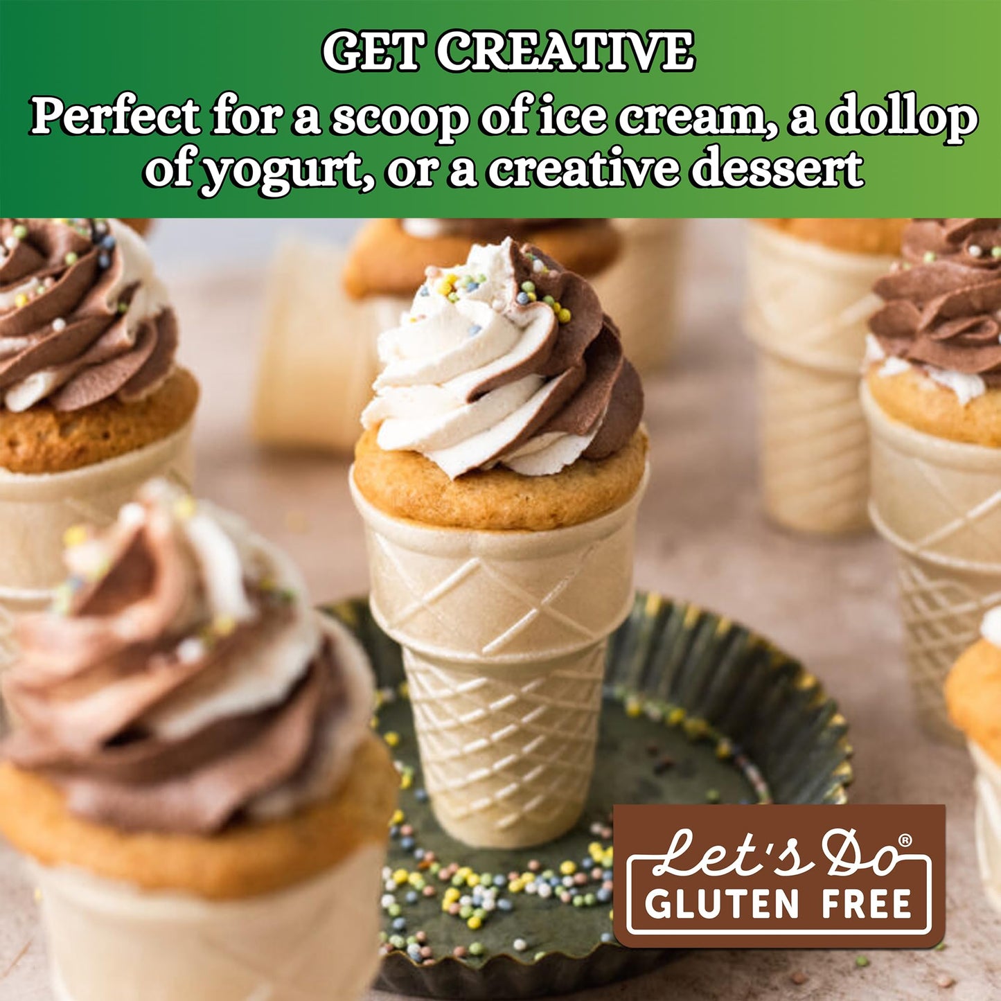 Lets Do Gluten Free Ice Cream Cones - Sugar Cones for Ice Cream, Mini Ice Cream Cones, Ice Cream Cups, Crispy Cones, Mini Cake C