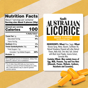 Darrell Lea Mango Soft Australian Made Licorice 7Oz Bag - Non-Gmo, Palm Oil Free, No Hfcs, Vegan-Friendly & Kosher | Made In Sma