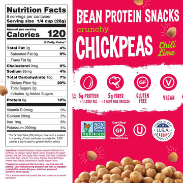 The Good Bean Crunchy Chickpeas - Chili Lime - Resealable Bag - Roasted Chickpea Beans - Vegan Snack with Good Source of Plant P