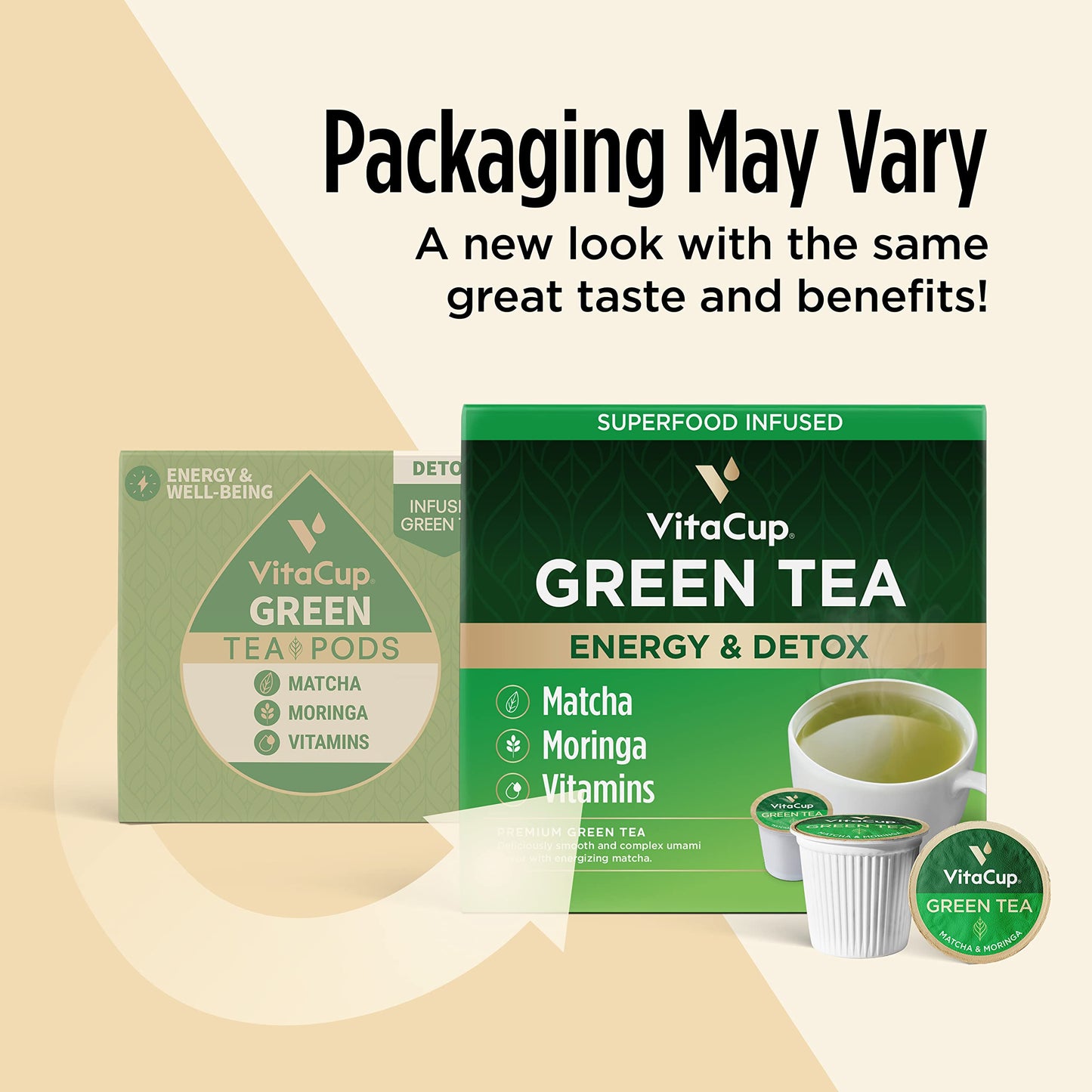 Vitacup Green Tea Pods, Enhance Energy & Detox With Matcha, Moringa, B Vitamins, D3, Keto, Paleo, Vegan, Recyclable Single Serve Pod, Compatible With Keurig K-Cup Malt-Inspired,64 Ct