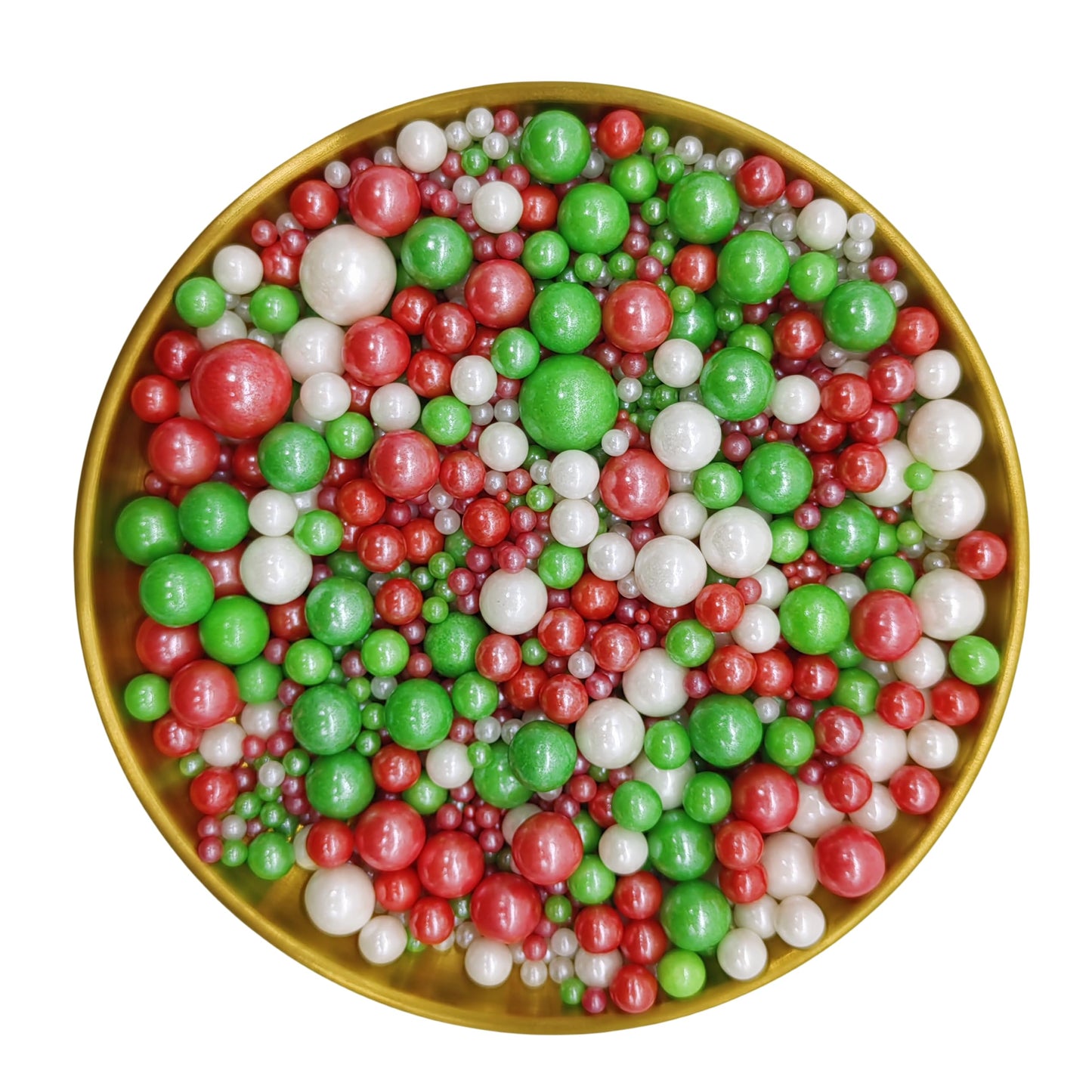 Edible Red & Green & White Sugar Pearls Sprinkles Candy Mix Size Pearls Cake Decorations Cupcake Toppers Decorating Perfect for