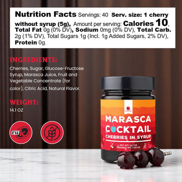 Gourmanity Cocktail Maraschino Cherries Made from Italian Grown Marasca Cherries. Use in Manhattan Old Fashioned and Desserts (14.1oz Jar)