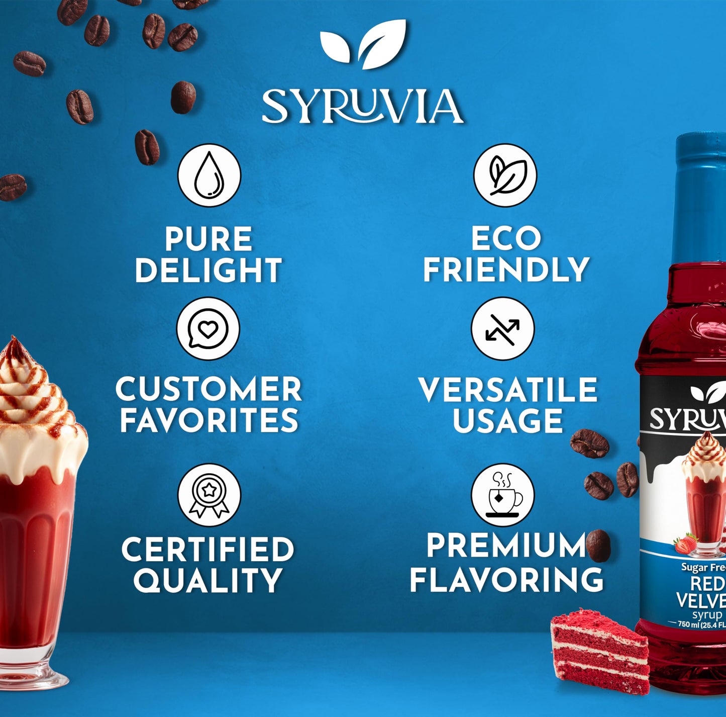 Syruvia Sugar-Free Red Velvet Coffee Syrup - 25.4 fl oz. Premium Coffee Flavoring Syrup. 0 Calories, Kosher, and Gluten-Free. Pe