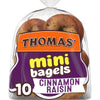 Thomas Cinnamon Raisin Mini Bagels, 10 Pre Sliced Mini Bagels with No High Fructose Corn Syrup, 15 Oz Bag