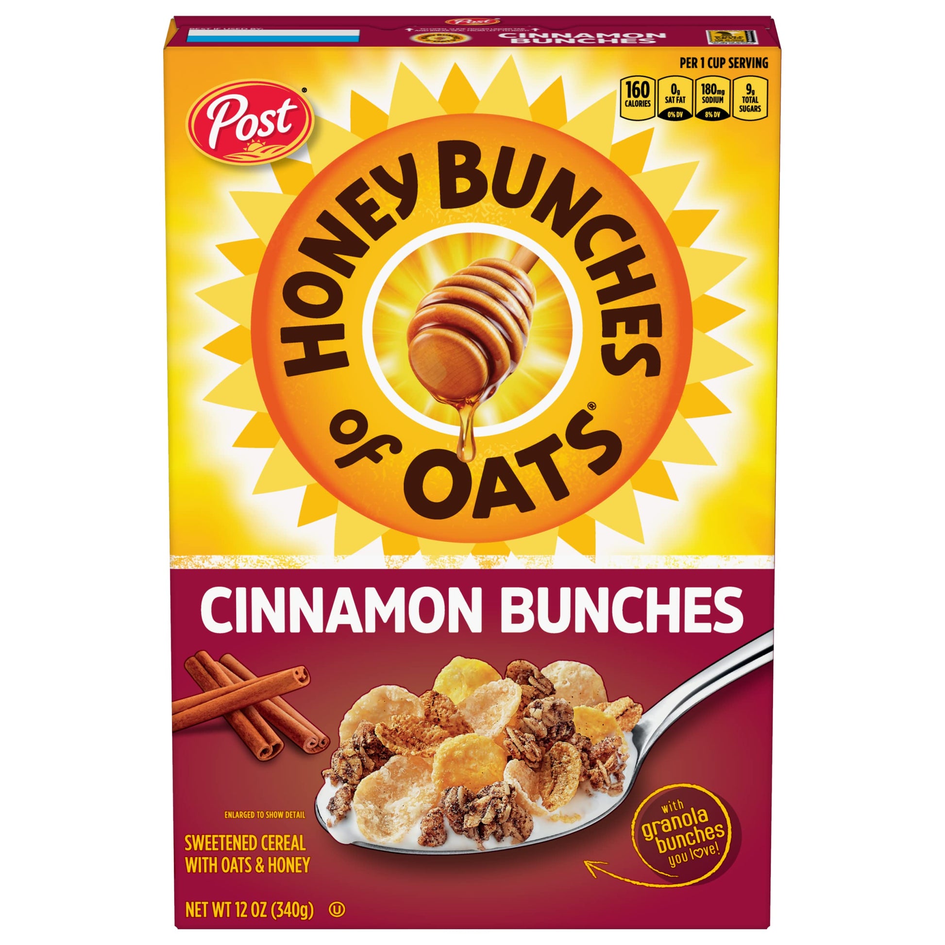 Honey Bunches Of Oats Cinnamon Bunches, Heart Healthy, Low Fat, Made With Whole Grain Cereal, 12 Ounce