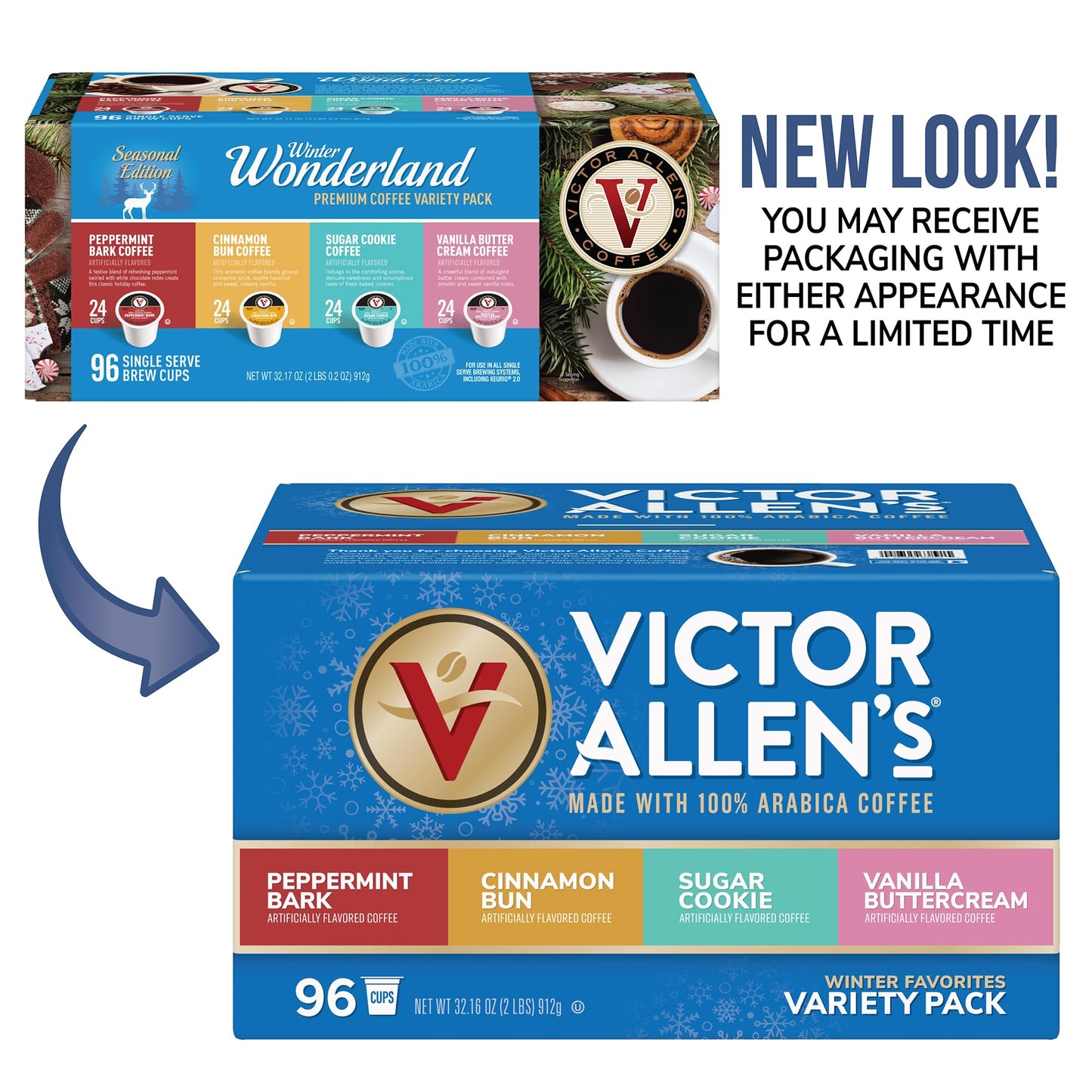 Victor Allens Coffee Winter Wonderland Variety Pack, Single Serve Coffee Pods, 96 Count, Brown, for Keurig K-Cup malt-inspired