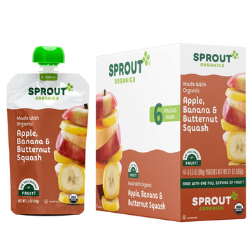 Sprout Organic Baby Food Pouches Stage 2, Organic Veggie And Fruit, Apple Banana Butternut Squash, 3.5 Ounce Pouches (Pack Of 12