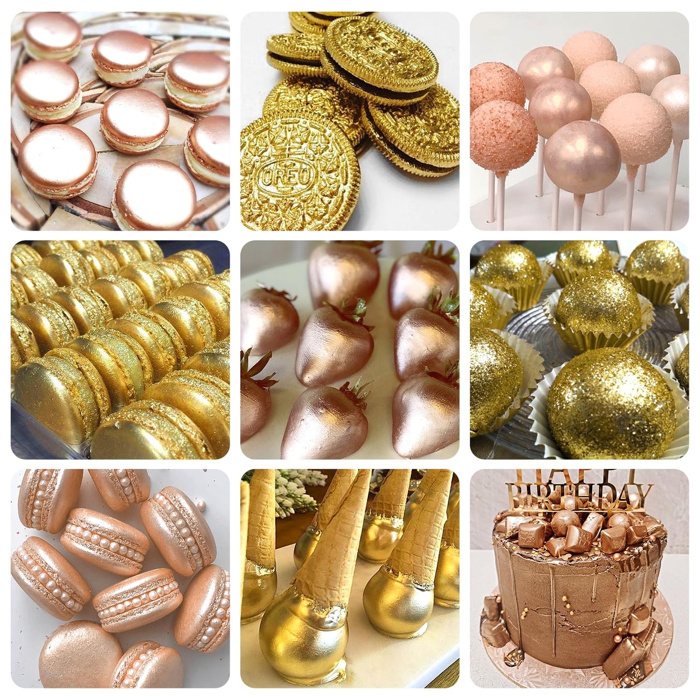 Pandalab Edible Glitter Spray - Gold & Rose Gold Luster Dust for Desserts & Drinks - 0.35oz Bottle