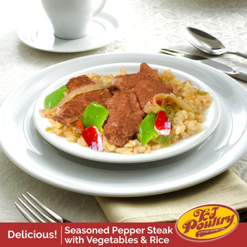 KJ Poultry Kosher Ready Meals - Beef Pepper Steak & Rice, MRE Meat Meals Ready to Eat (1 Pack) Prepared Entree Fully Cooked, She