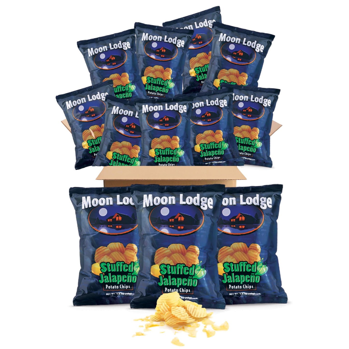 Moon Lodge 12 Pack Stuffed Jalapeo Potato Chips - Kosher & Halal Snacks For All Ages Perfect For Parties & Movie Nights (1.5 Oz Bag)