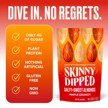 Skinnydipped Salty + Sweet Maple Almond Crunch, Healthy Snack, Plant Protein, Gluten Free, 4 Oz Resealable Bags, Pack Of 5