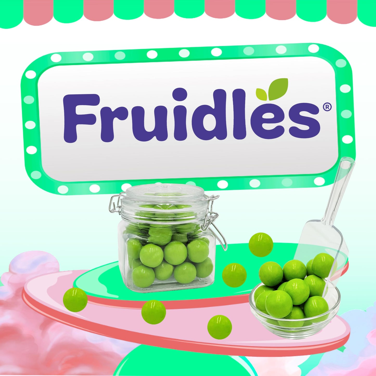 Fruidles Green Apple Gum Balls Fruit Flavored, Candy Buffet Treats, Machine Size Refills, Kosher Certified Parve, 1 Inch (2 Poun