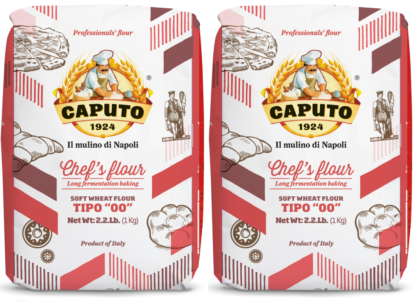 Antimo Caputo Chefs Flour 2.2 Pound (Pack of 2) - Italian Double Zero 00 - Soft Wheat for Pizza Dough Bread & Pasta